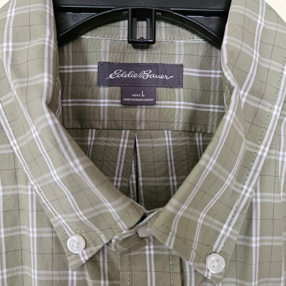 Men's Eddie Bauer Green Plaid Button up Collar Short Sleeve Shirt Large - Picture 3 of 6